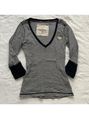 Liz Lisa Doll Black Ivory Striped Rib Knit V Neck Top Japan Size XS